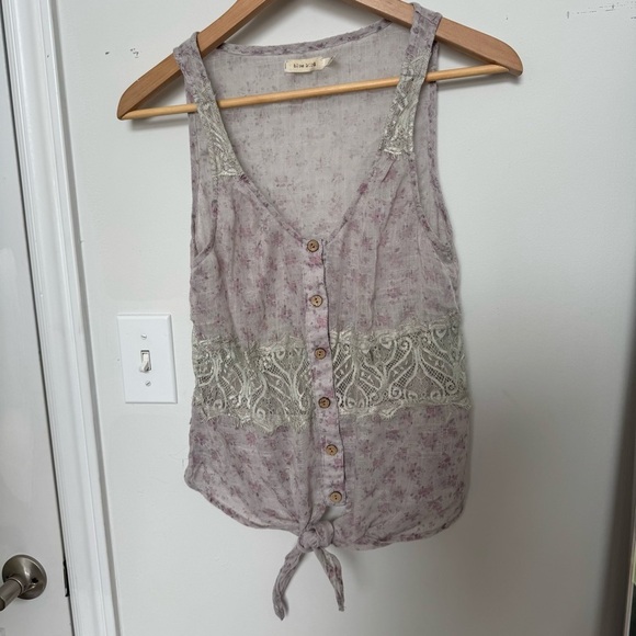 Flowy Lavender Sleeveless Top w Lace cottage shabby chic boho prairie M - Picture 2 of 6